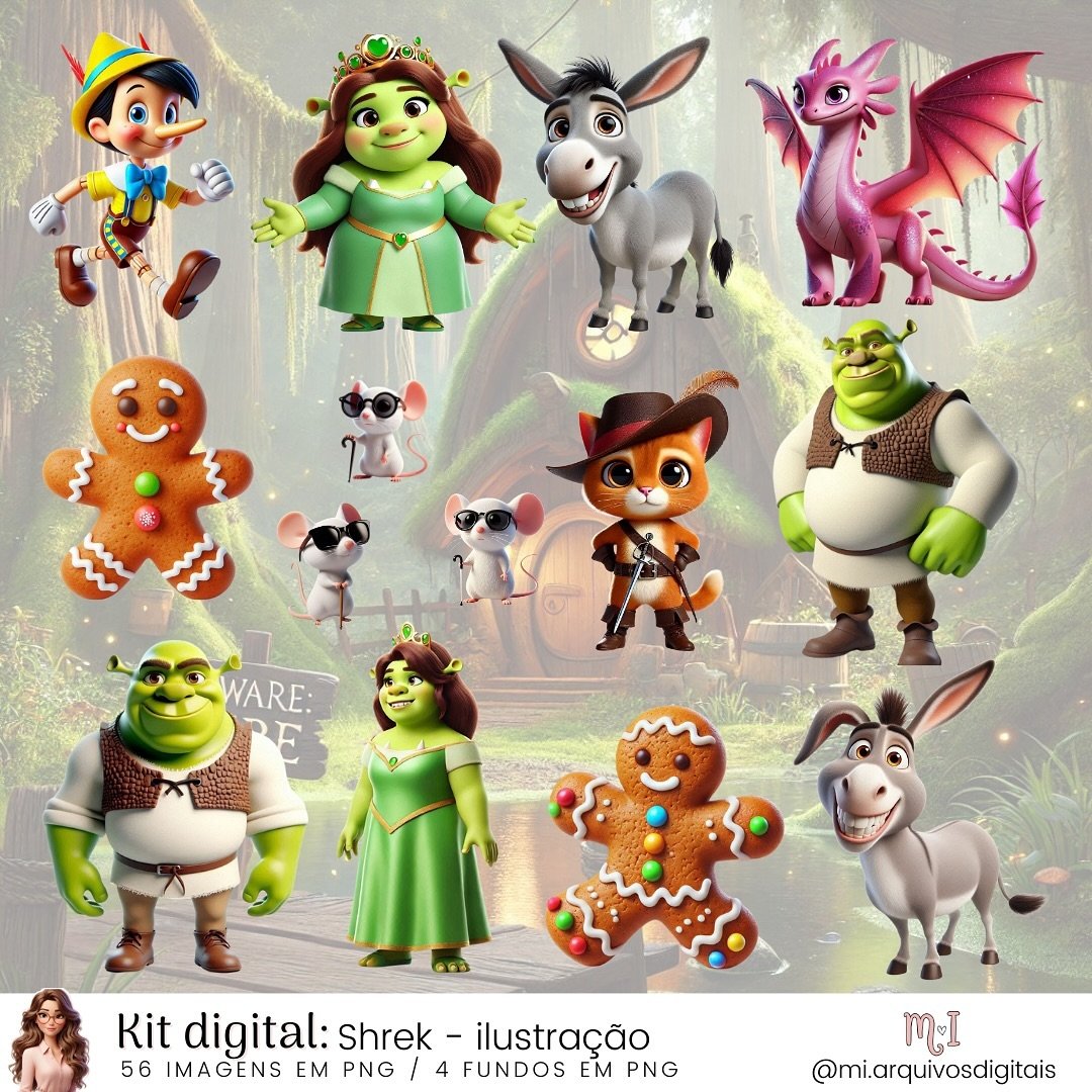 264 - Shrek Ilustração Kit Digital Shrek Ilustração - Imagem 1