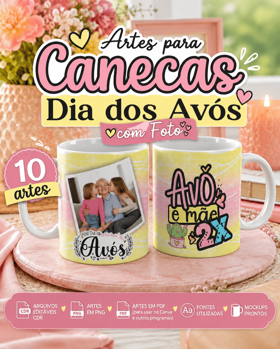 Arte para Canecas Dia dos Avós com Fotos - Personalize (12) Arquivo Digital Canecas com Foto Dia dos Avós - Imagem 1